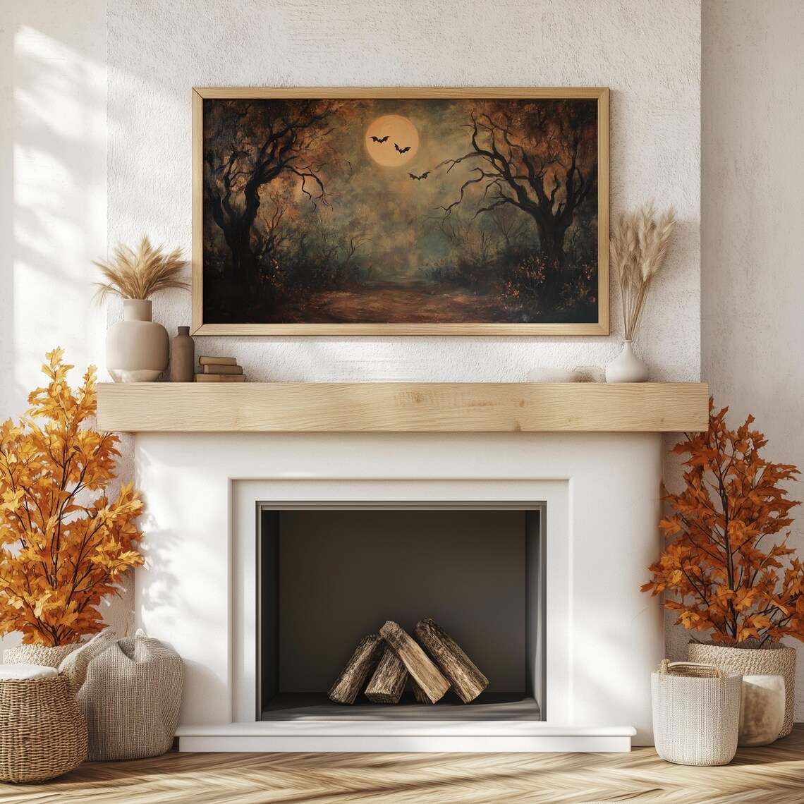Halloween Spooky Landscape Art Print, Full Moon Decor