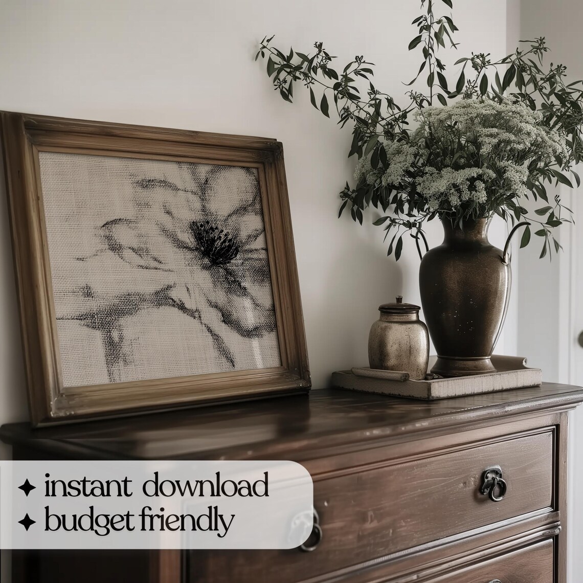 Neutral Floral Sketch, Minimalist Farmhouse Art Print - Image 5