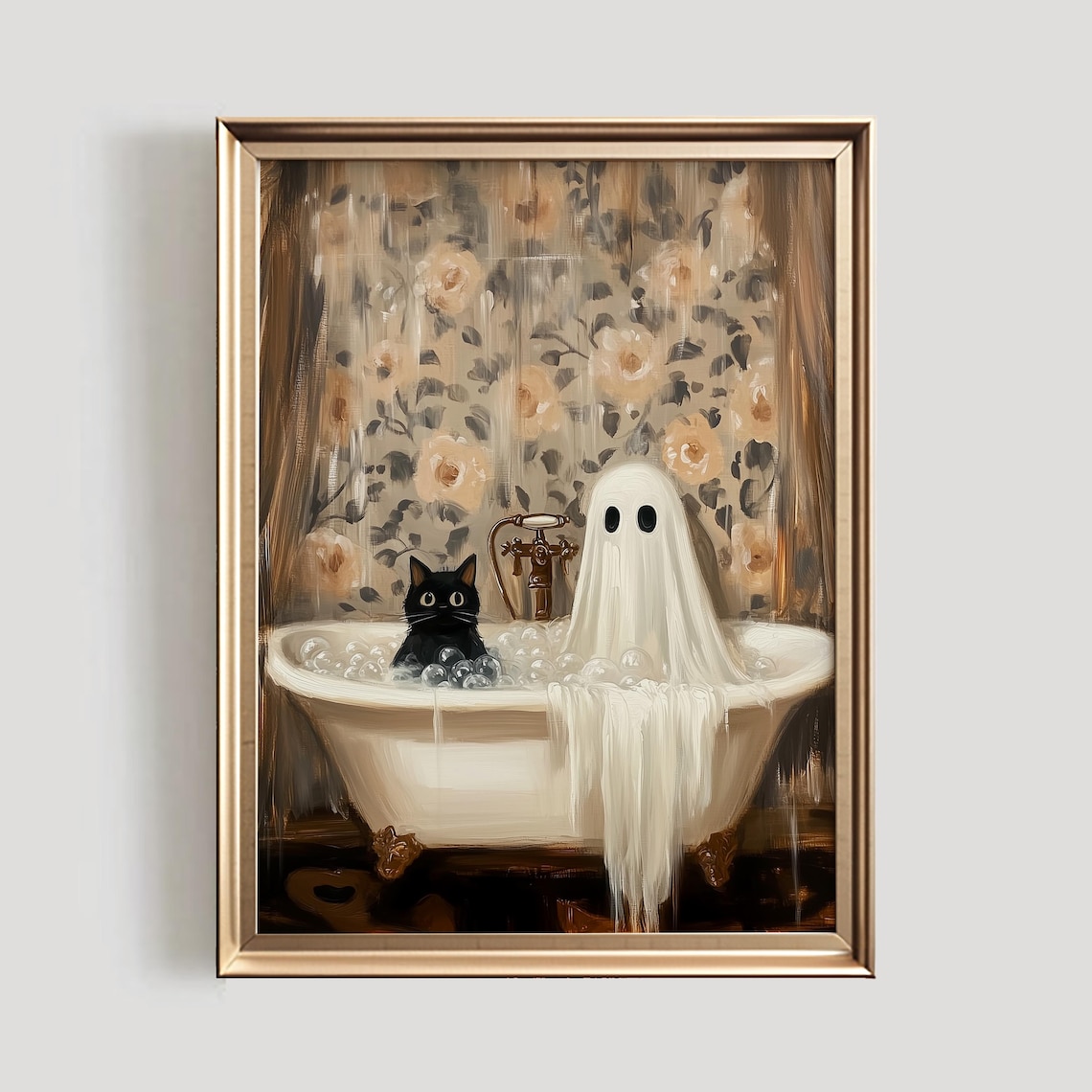 Ghost Cat In Bathtub Halloween Bathroom Art Print