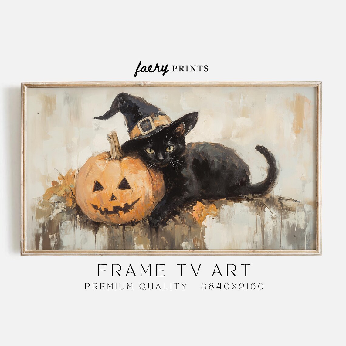 Black Cat Wearing Witch Hat Beside Jack O Lantern Halloween Poster