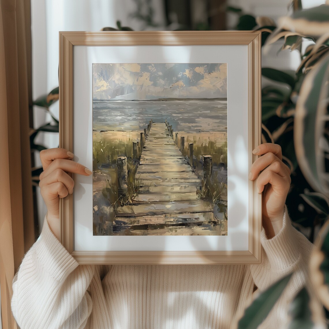 Summer Lake Dock Vintage Art Print, Rustic Cottage - Image 4