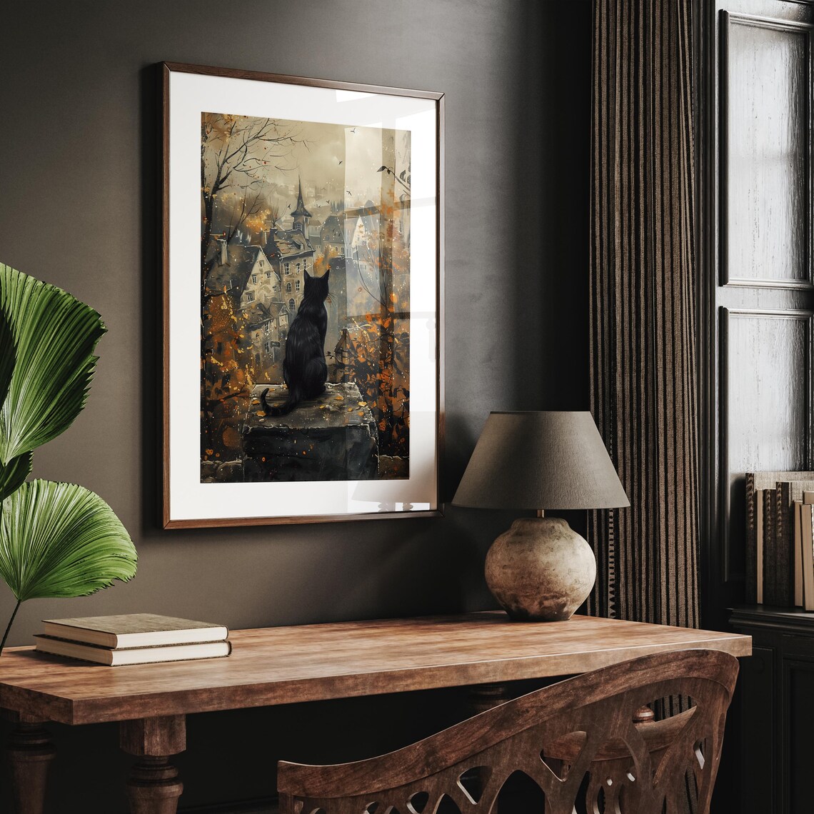 Halloween Black Cat Art Print, Cute Spooky Fall Decor - Image 3
