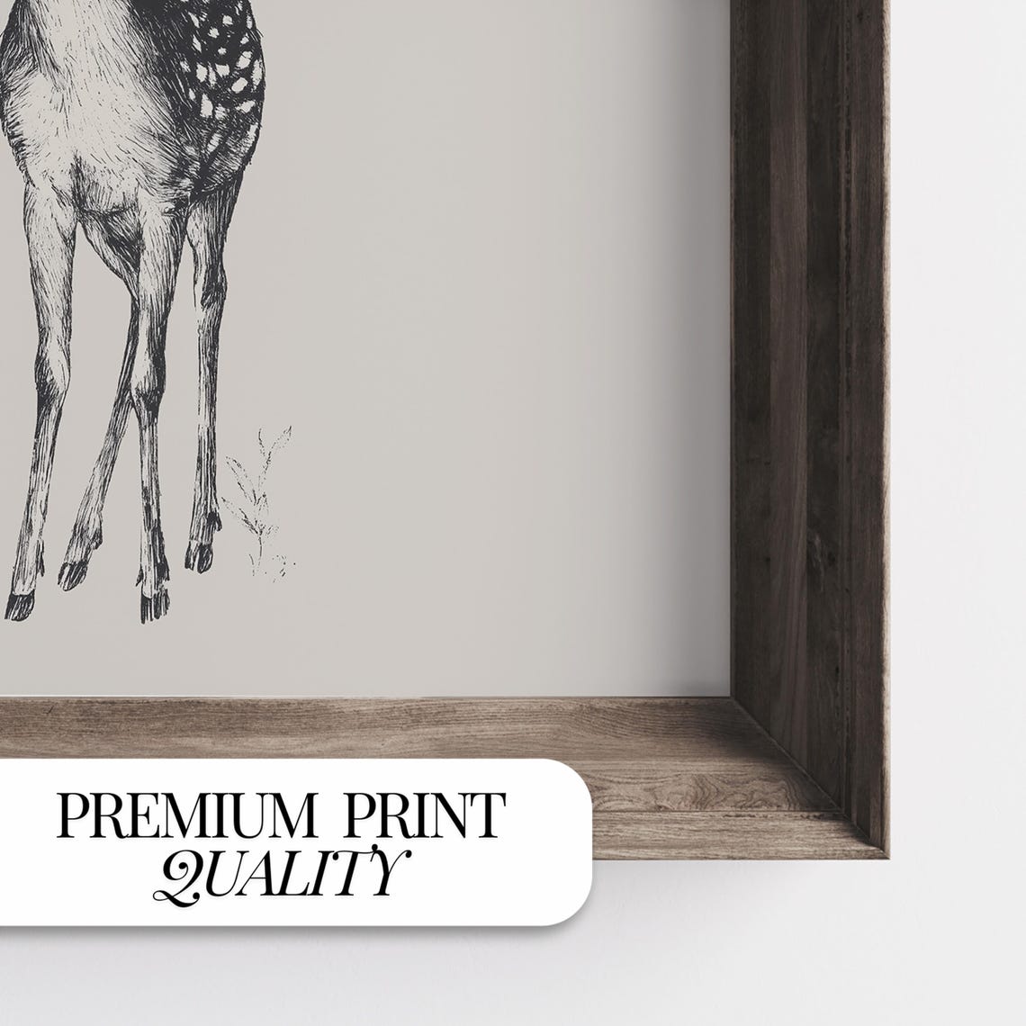 Mother Deer and Fawn Black and White Woodland Sketch Art Poster - Image 2