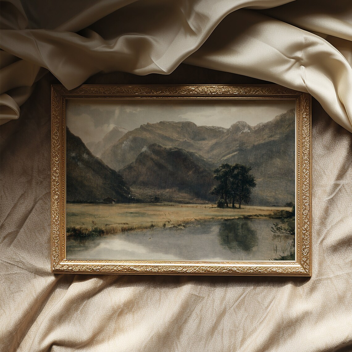 River Landscape Vintage Art Print, Rustic Mountains - Image 3