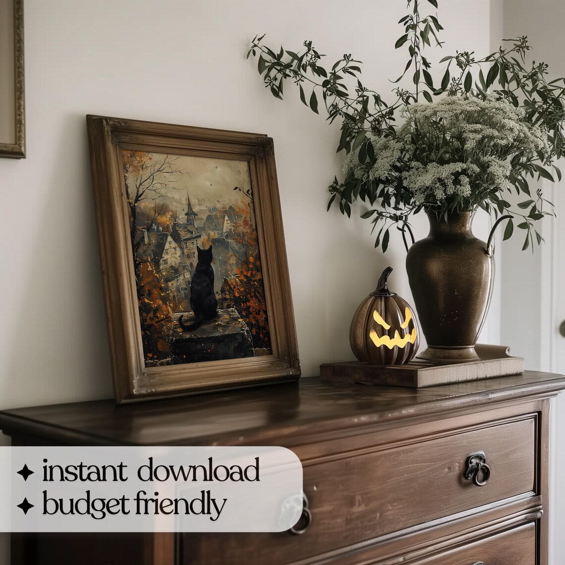 Halloween Black Cat Art Print, Cute Spooky Fall Decor - Image 5