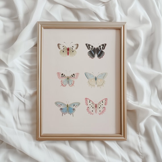 Butterfly Illustration Print, Light Academia Wall Art