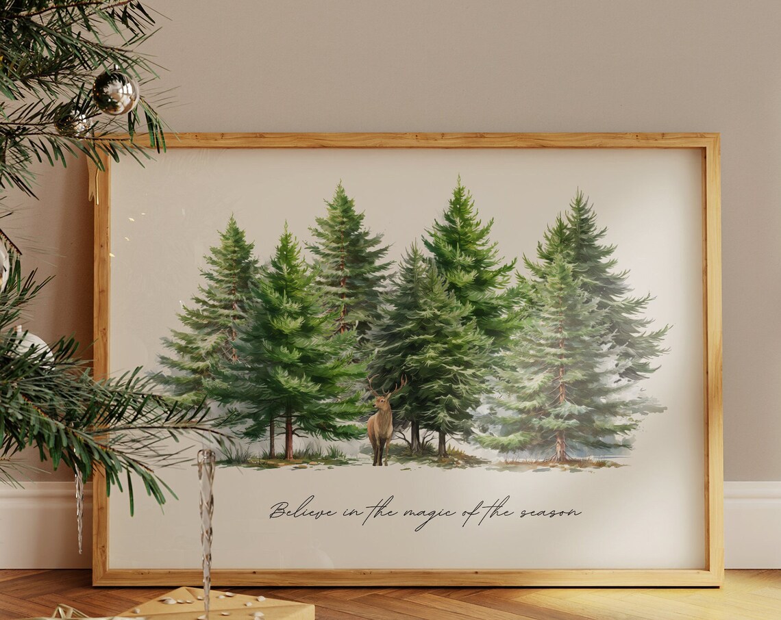 Believe in the Magic of the Season Deer Forest Winter Poster