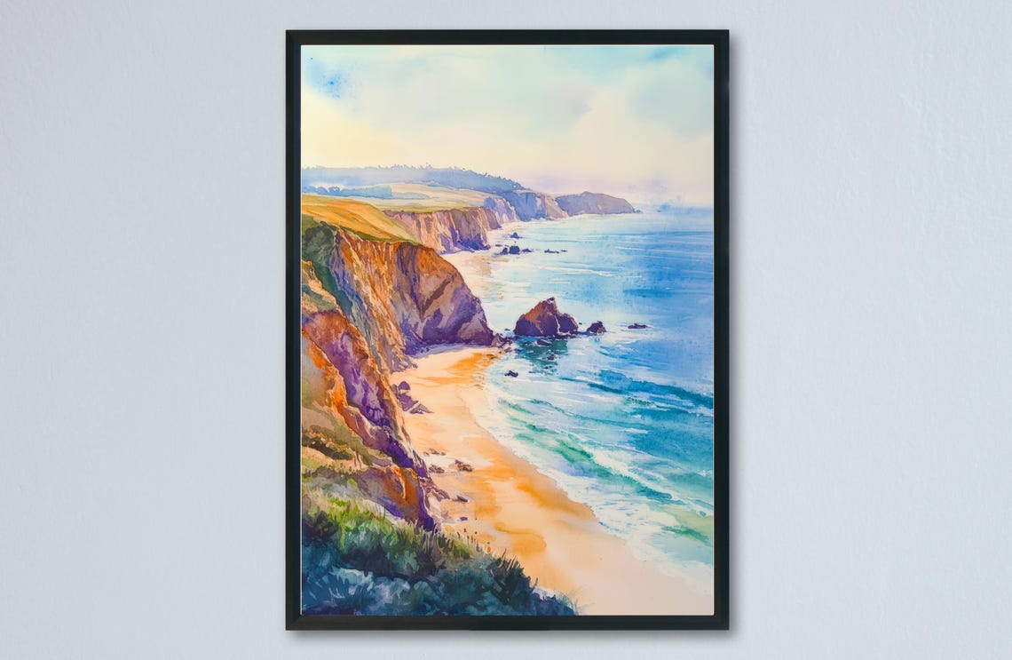 Point Reyes National Seashore Cliffs Beach Watercolor Art Poster