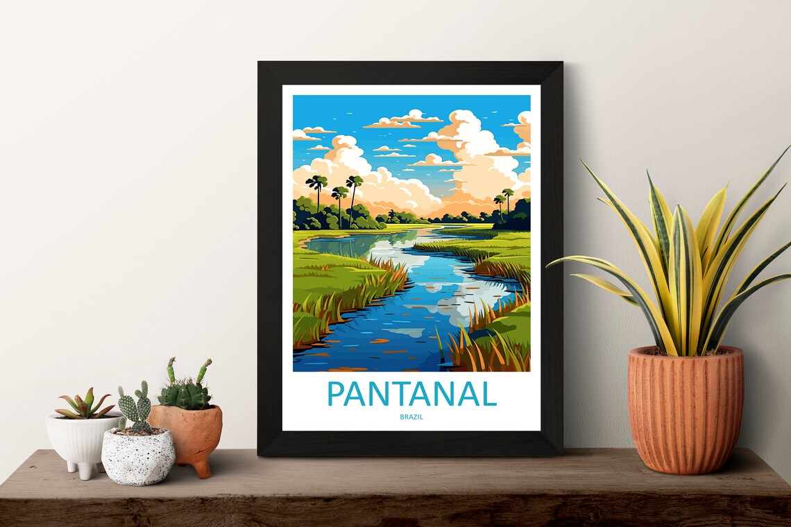 Pantanal Brazil Wetland River Palm Trees Sunset Clouds Poster - Image 3
