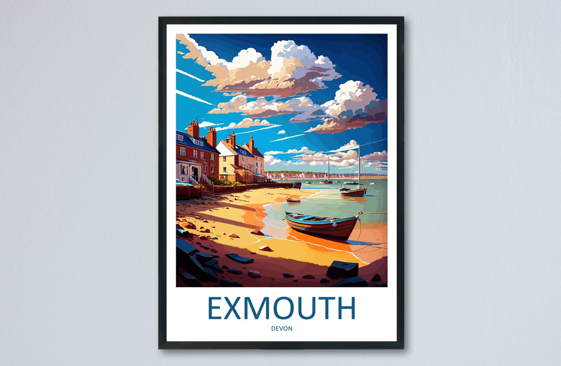 Exmouth Devon Sunny Harbour Beach Boats Seaside Charm Scene Poster