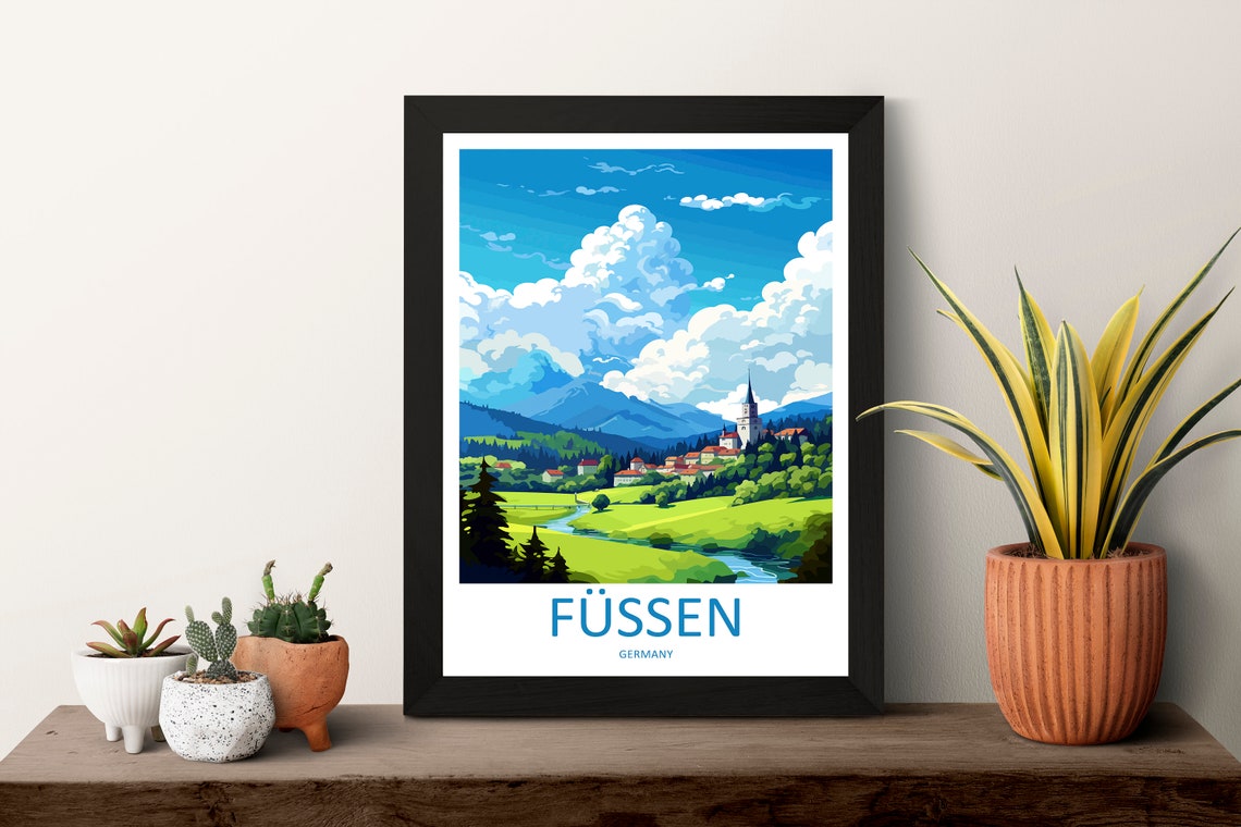 Füssen Germany Alpine Valley Town Minimal Landscape Travel Poster - Image 3