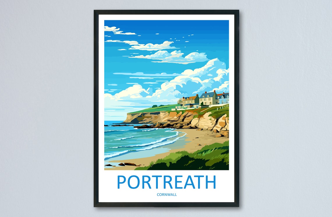 Portreath Cornwall Beach Cliffs Seaside Vintage Travel Poster