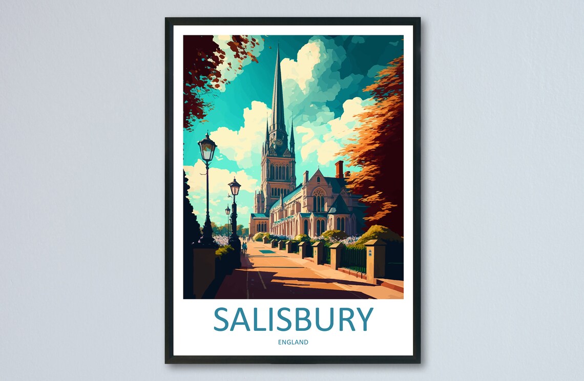 Salisbury Travel Poster, England Wall Art Print