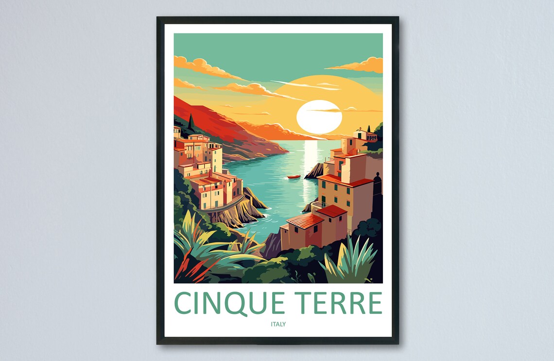 Cinque Terre Italy Cliffside Fishing Village Golden Sunset Poster
