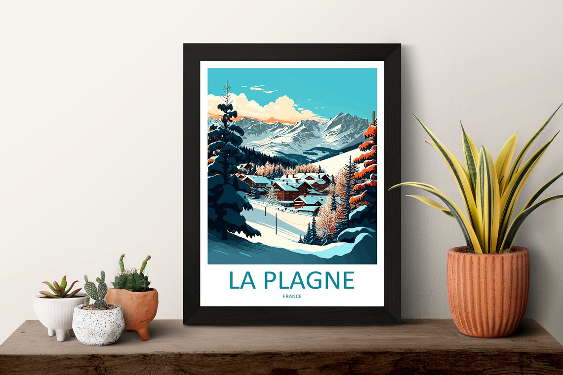 La Plagne France Ski Resort Poster with Snowy Alpine Village - Image 3