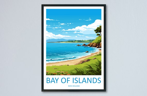 Bay Of Islands Travel Poster, New Zealand Place Print