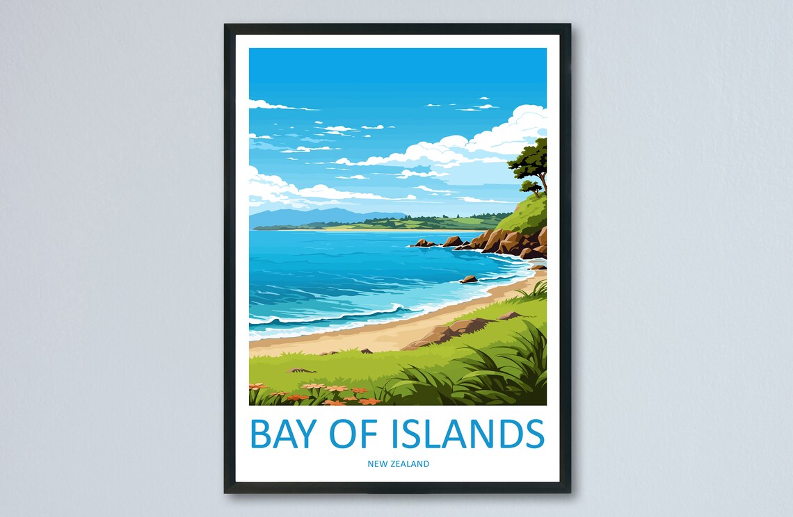 Bay Of Islands Travel Poster, New Zealand Place Print