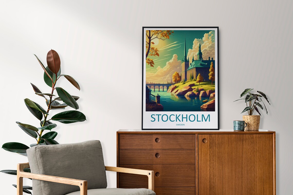 Stockholm Sweden Waterfront Golden Sunset Scenic Art Travel Poster - Image 2