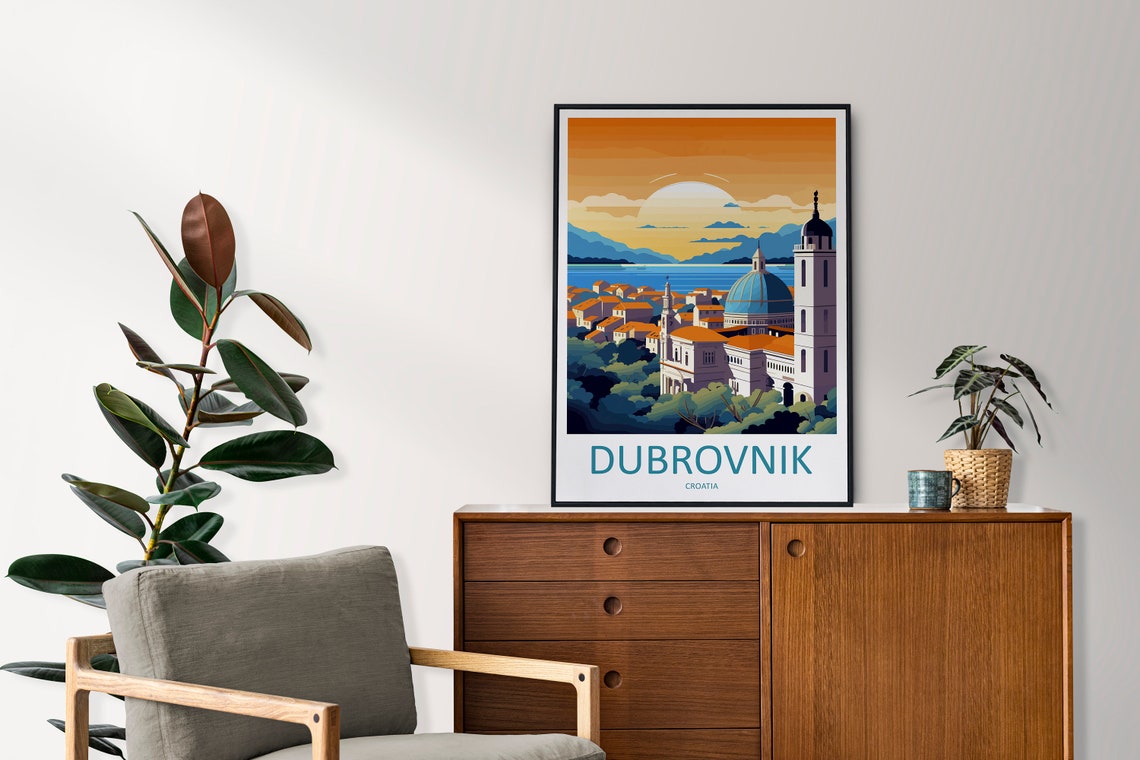 Dubrovnik Croatia Old Town Sunset Over Adriatic Sea Travel Poster - Image 2