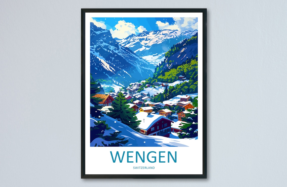Wengen Travel Poster, Switzerland Travel Art