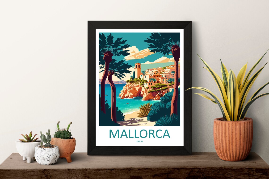 Sunny Mallorca Cliffside Village and Turquoise Cove Spain Poster - Image 3