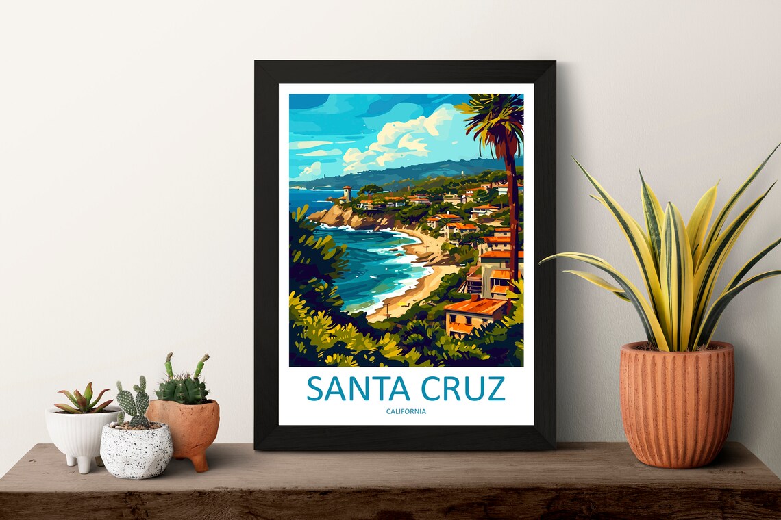 Santa Cruz California Cove Beach Palm Vintage Style Travel Poster - Image 3