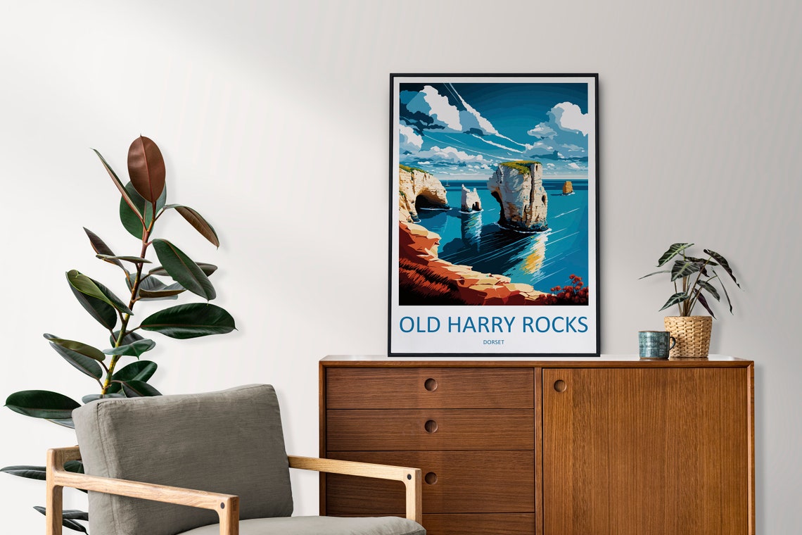 Old Harry Rocks Dorset White Chalk Cliffs Over Turquoise Sea Poster - Image 2