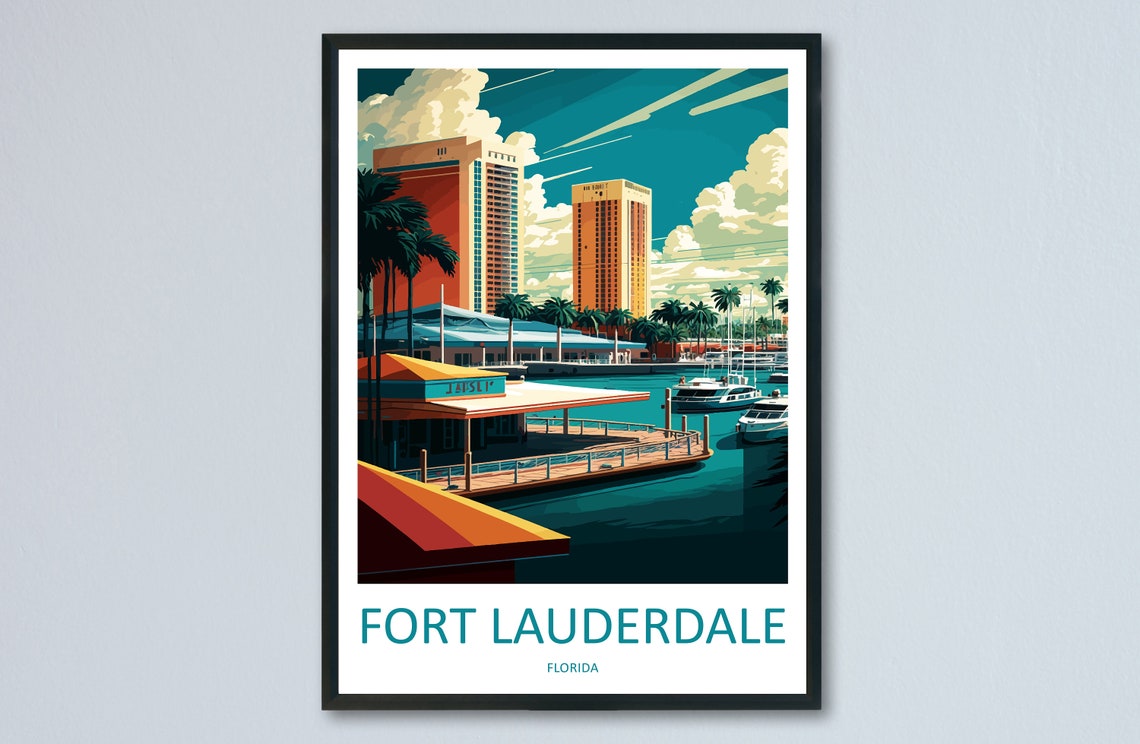 Fort Lauderdale Florida Marina Sunset Waterfront Travel Poster