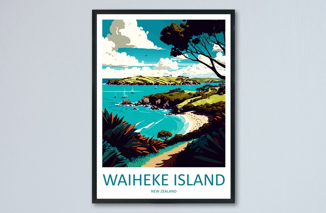Waiheke Island Travel Poster, New Zealand Wall Decor