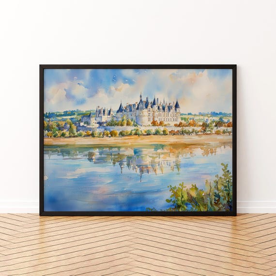 Loire Valley Watercolor Poster Castle Scenery Wall Art Hanging Home Dcor Gift Lovers France