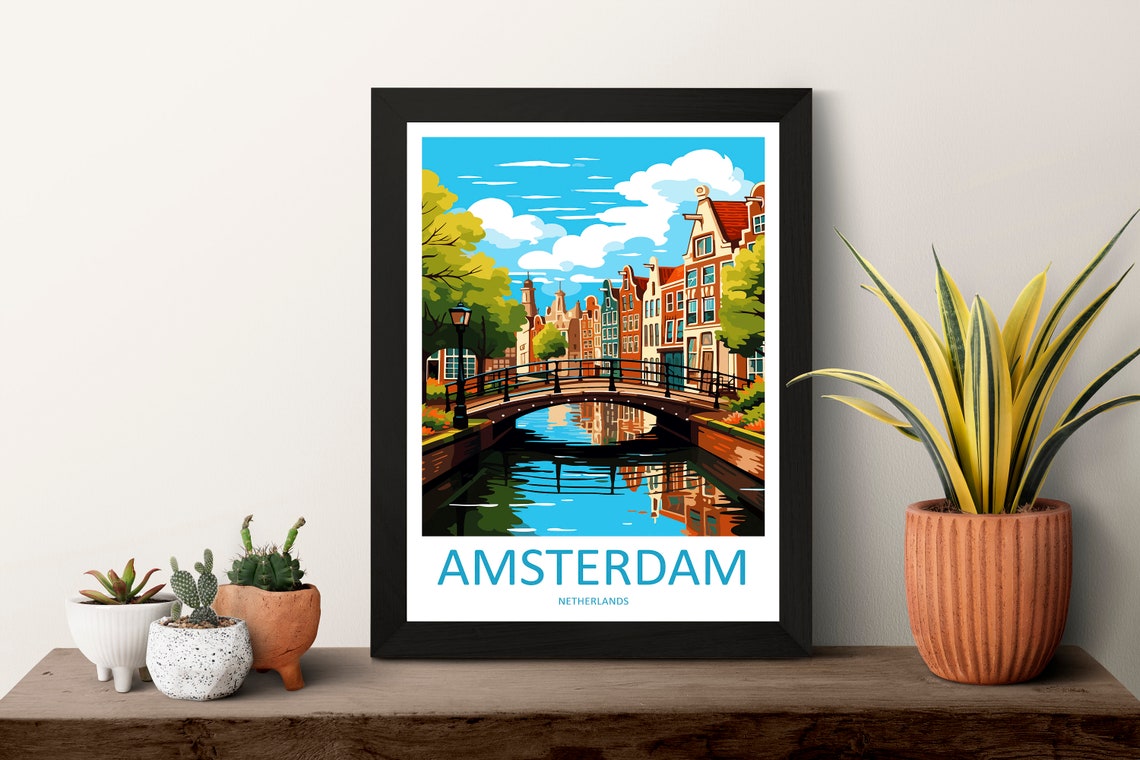 Amsterdam Netherlands Canal Bridge Gabled Houses Reflection Poster - Image 3