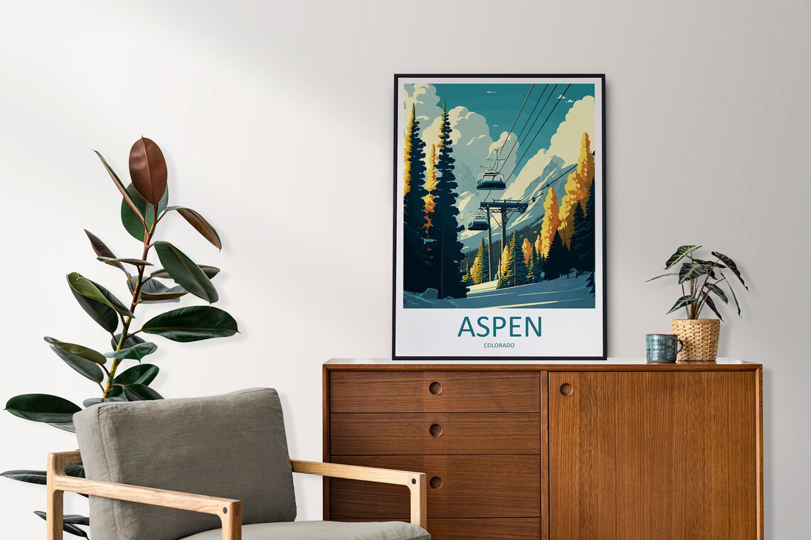 Aspen Colorado Gondola Ski Lift Snowy Mountain Landscape Poster - Image 2