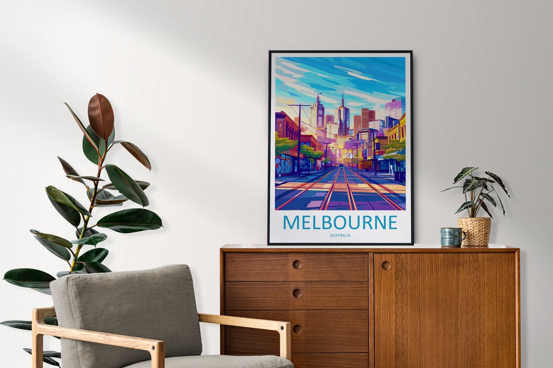 Melbourne Australia Tram Tracks City Street Skyline View Poster - Image 2