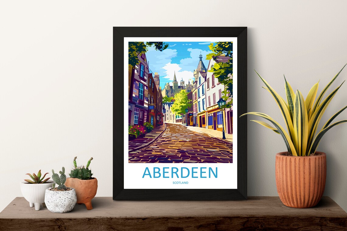 Aberdeen Scotland Charming Cobblestone Street Old Town Poster - Image 3