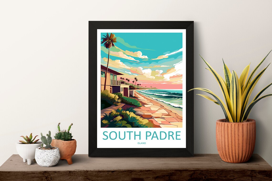 South Padre Island Beach Sunset Retro Travel Illustration Poster - Image 3