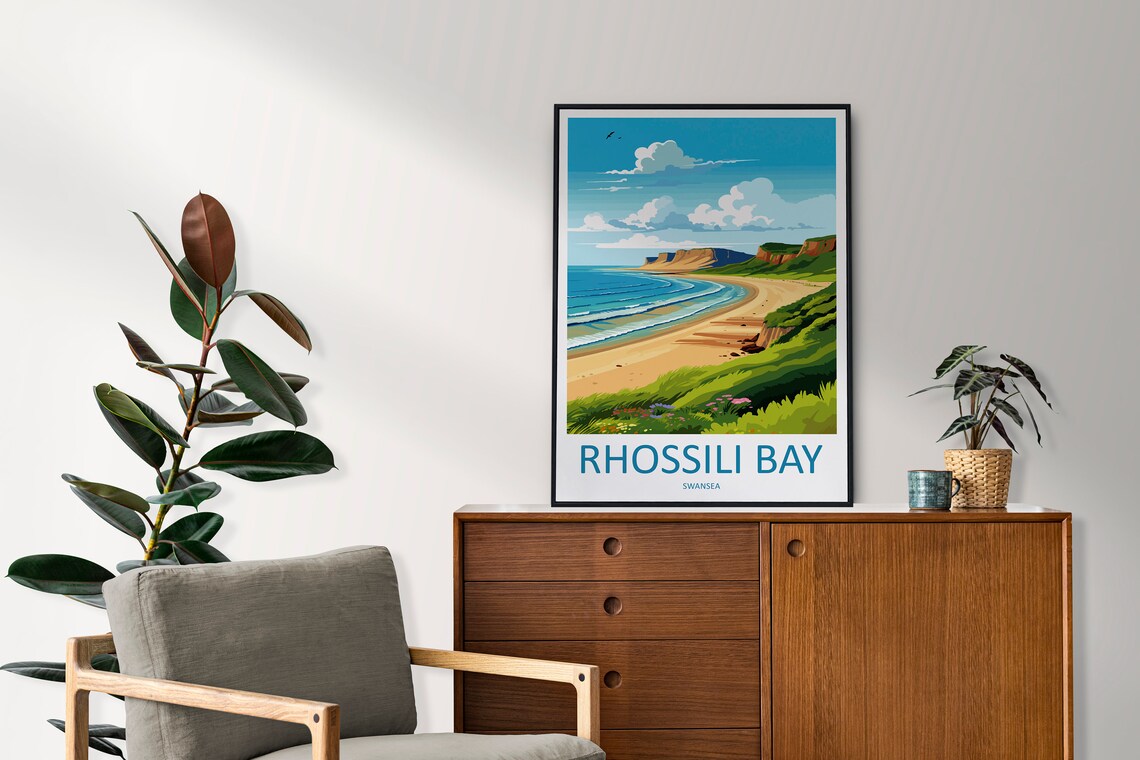 Rhossili Bay Travel Poster, Swansea Wall Art - Image 2