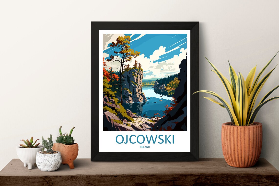 Ojcowski Poland Rocky River Gorge Autumn Forest Travel Poster - Image 3