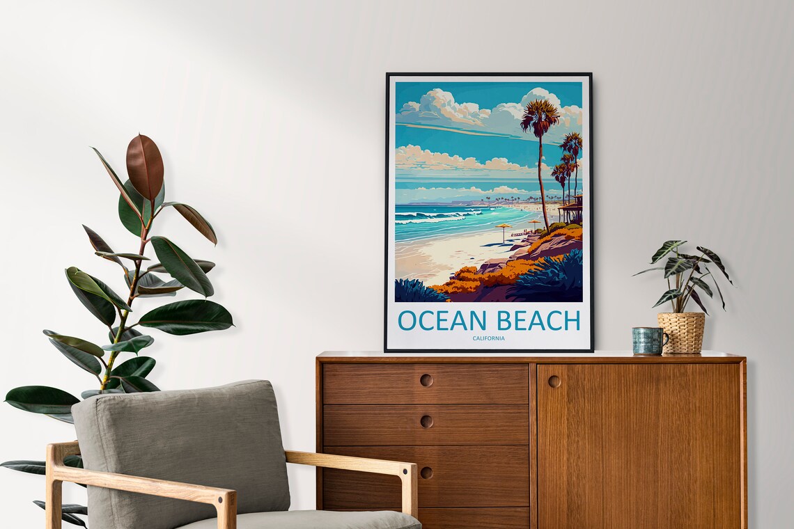 Ocean Beach Travel Poster, California Wall Art - Image 2