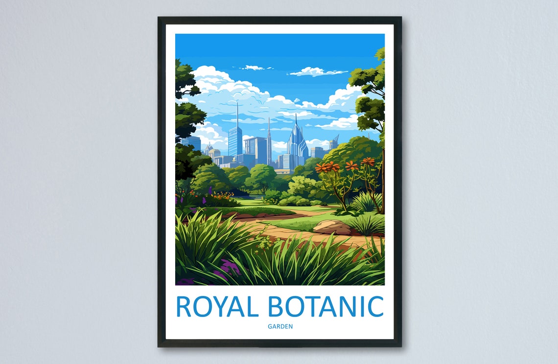 Royal Botanic Garden Lush Greenery Skyline Vintage Travel Poster