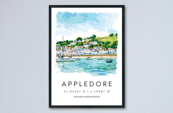 Appledore Watercolor Poster, Devon Travel Print
