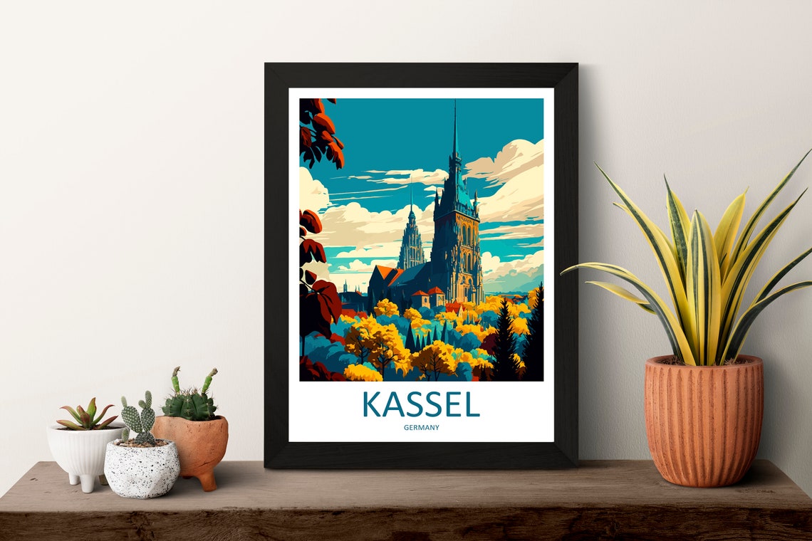 Kassel Germany Poster with Historic Church Towers Over Autumn Trees - Image 3