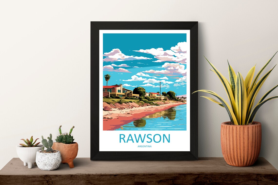Rawson Argentina Beachfront Shore Houses Coastal Travel Poster - Image 3