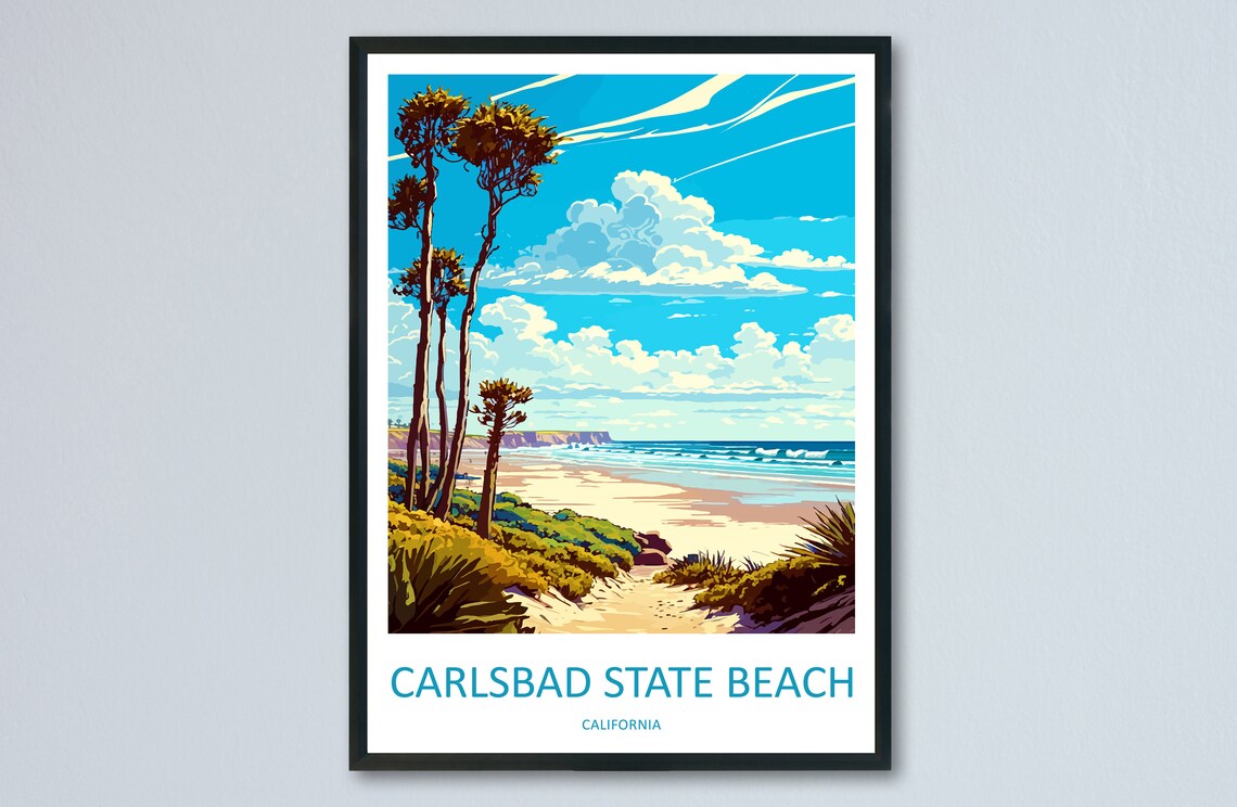 Carlsbad State Beach Travel Poster, California Coast