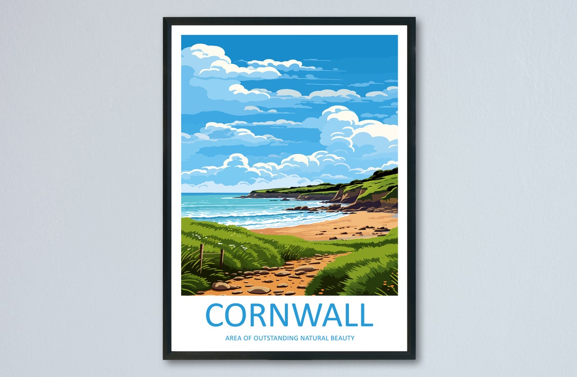 Cornwall England Sandy Beach Coastal Cliffs Surf View Poster