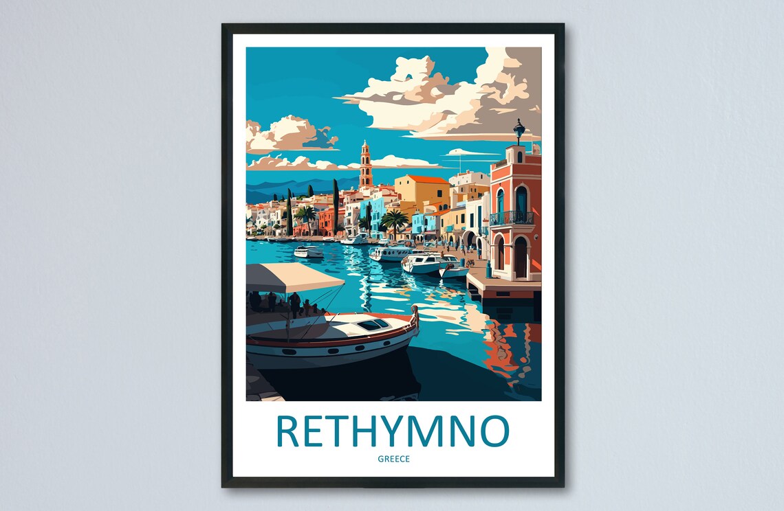 Rethymno Travel Poster, Greece Wall Decor