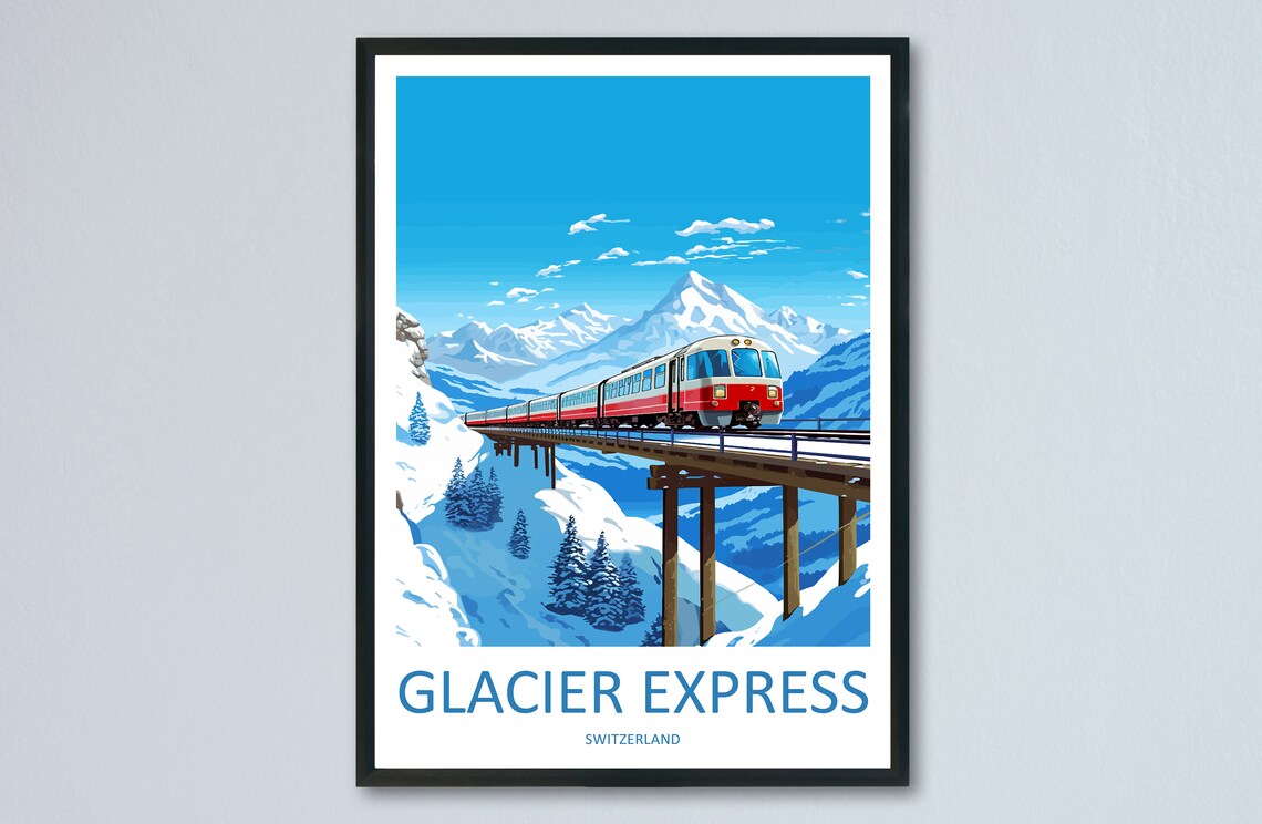 Glacier Express Travel Poster, Switzerland Rail Journey