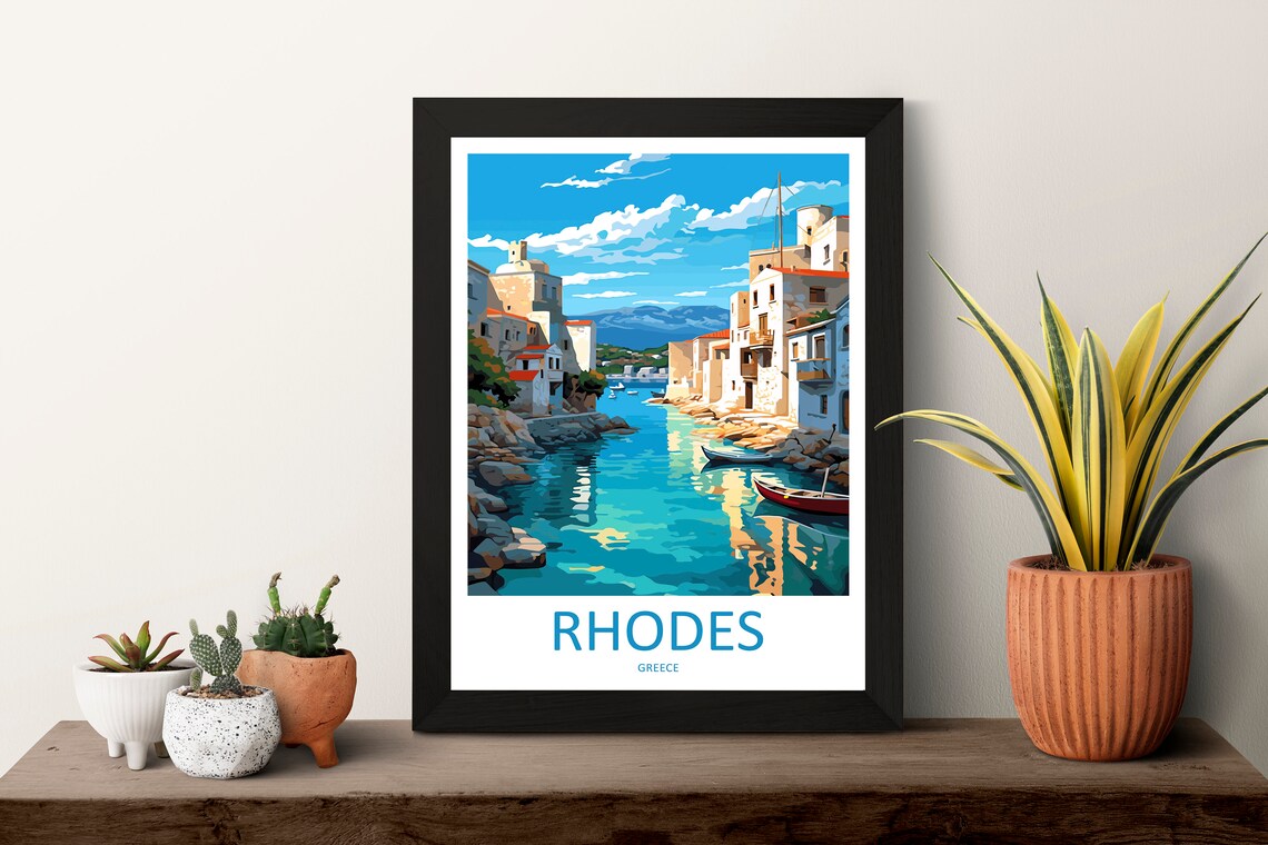 Rhodes Greece Old Harbor Town Stone Village Scenic Travel Poster - Image 3