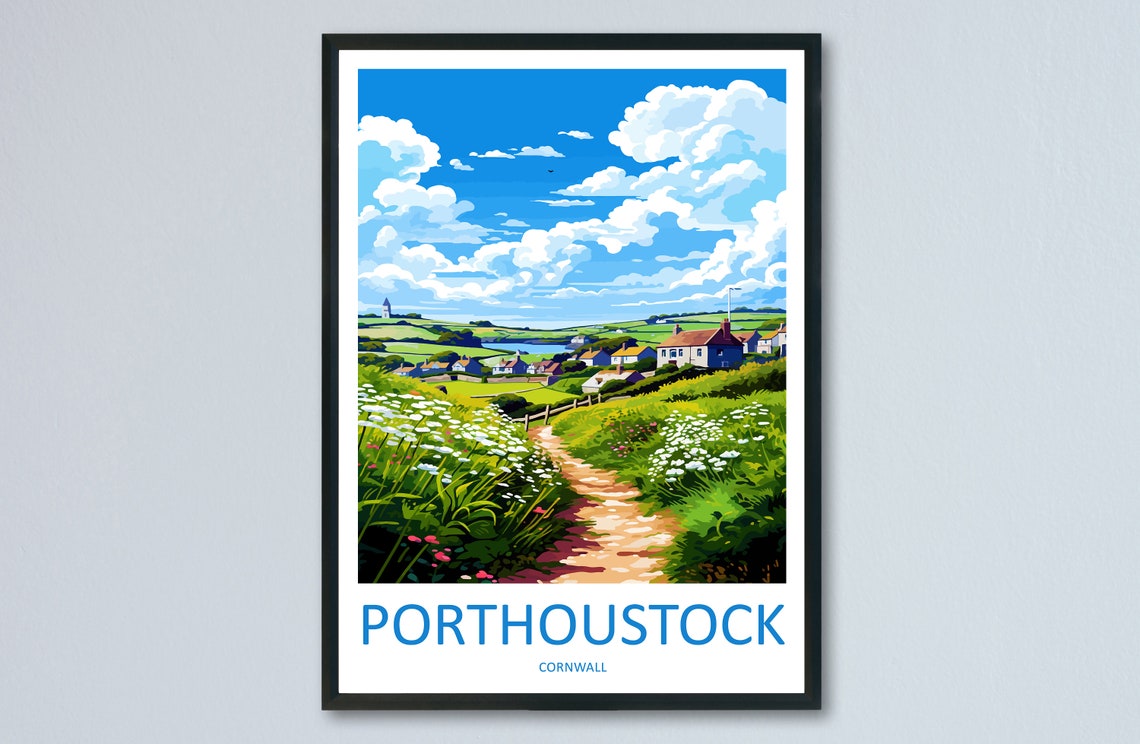 Porthoustock Travel Print Wall Art Porthoustock Wall Hanging Home Dcor Porthoustock Gift Art Lovers Cornwall Art Porthoustock Wall Art