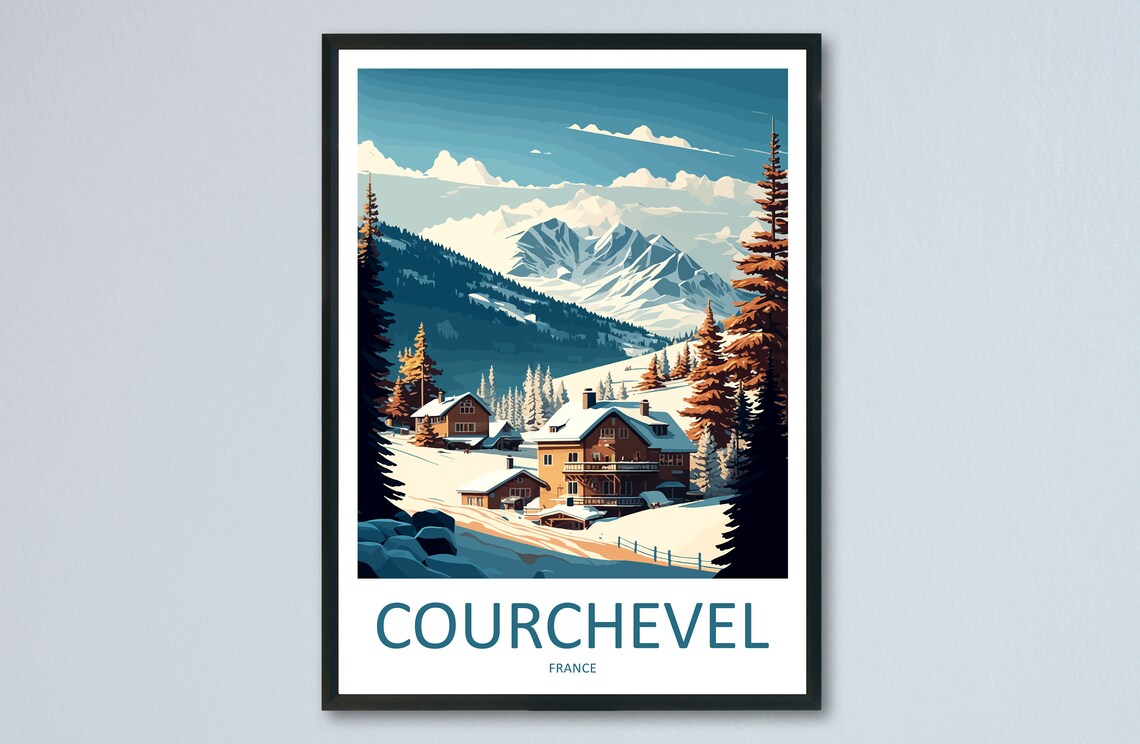 Courchevel Travel Poster, Skiing Home Decor