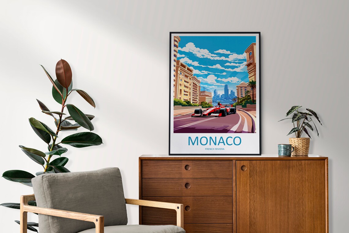 Monaco Travel Print Wall Decor Monaco Circuit Poster Motorsport Travel Print Art Print Racing Illustration Monaco Race Travel Art - Image 2